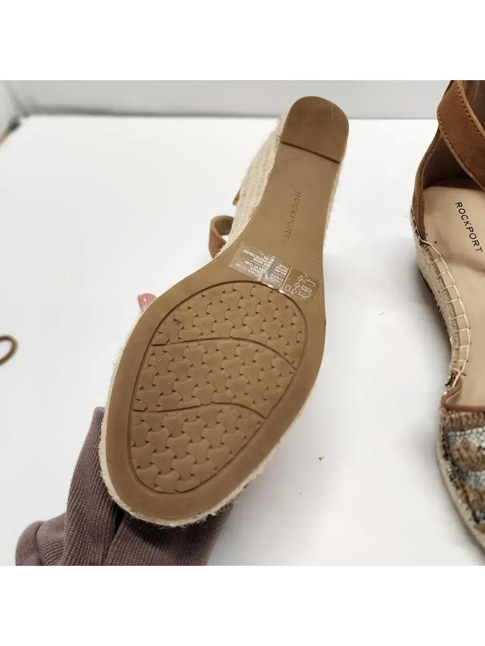 New  Rockport Womens March 2 Piece Ankle Leather Open Toe Wedge Sandals 8.5